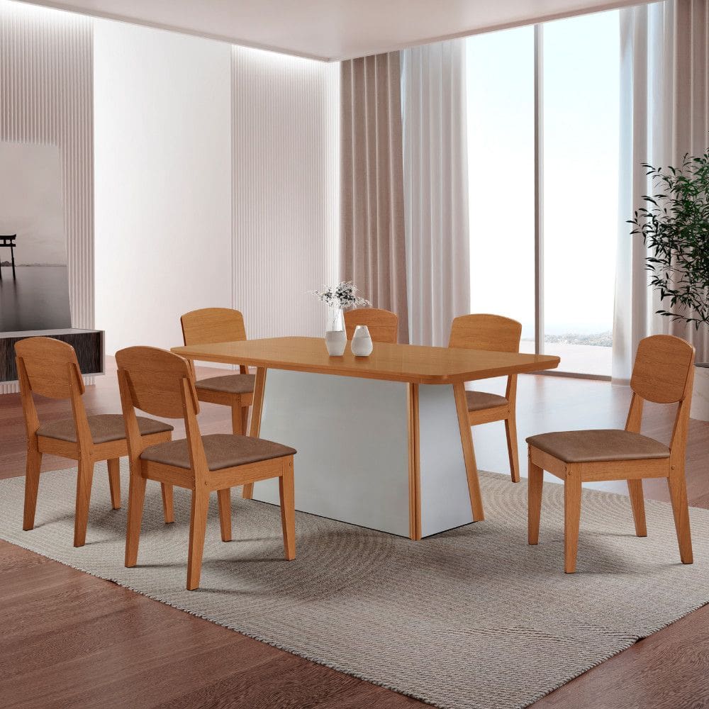 Mesa de Jantar Diane 180cm Tampo MDF Laminado Canto Copo com 6 Cadeiras Copper