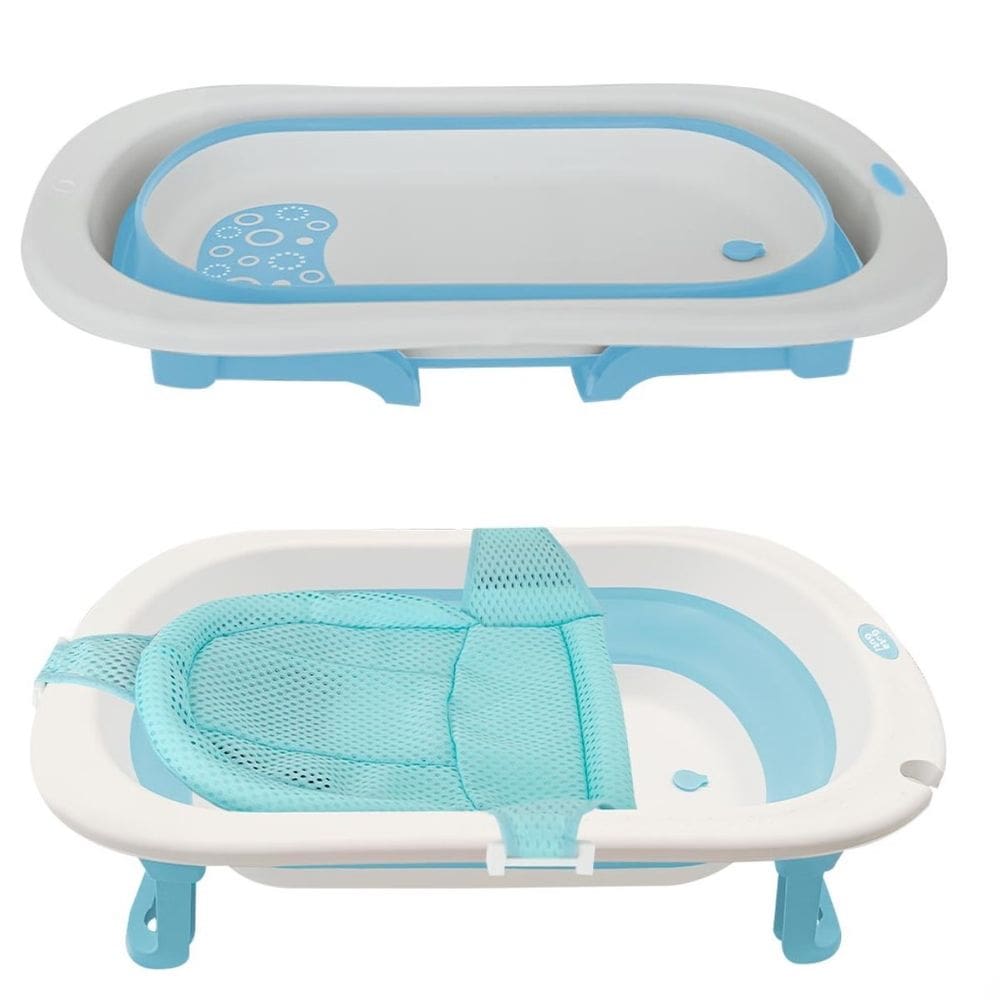 Banheira De Bebe Dobrável Retrátil Baby Azul 31L C/ Almofada
