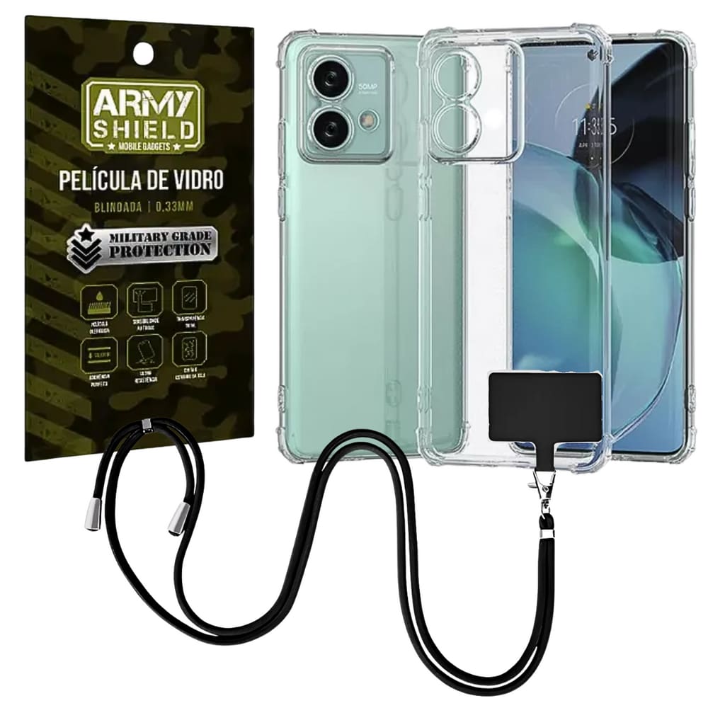 Capinha Com Cordão Moto G55 + Película de Vidro 3D - Armyshield