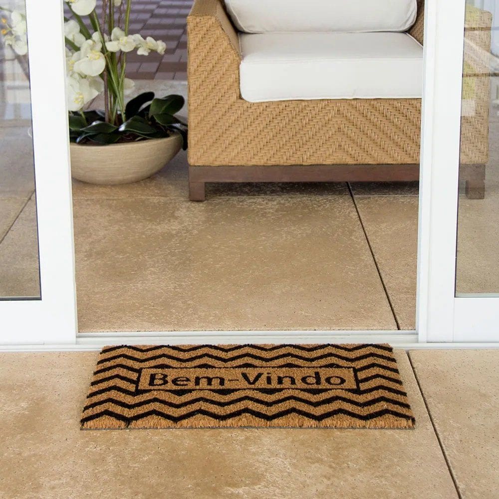 Capacho Retangular Fibra De Coco Base PVC 60x33cm - Komeco - Zig Zag Bem Vindo