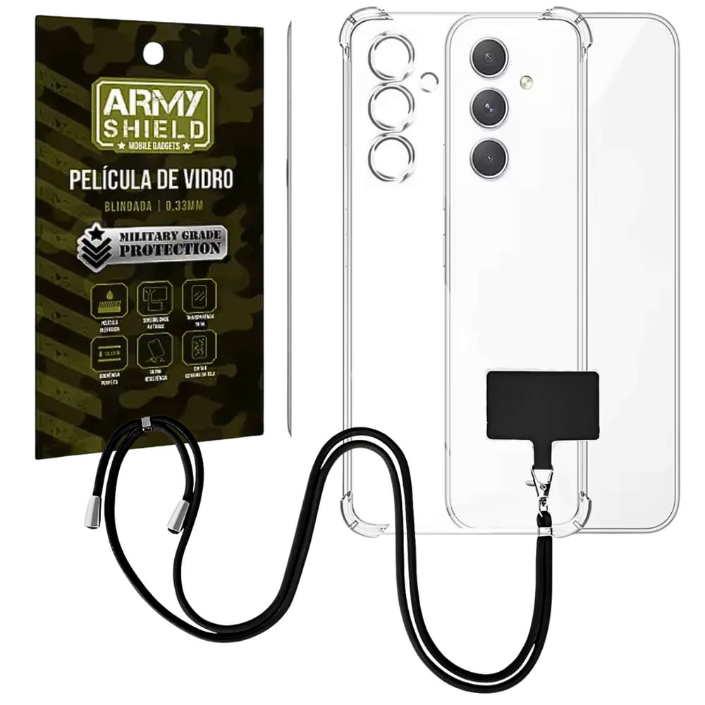 Capinha Com Cordão Galaxy S24 Plus + Película de Vidro 3D - Armyshield