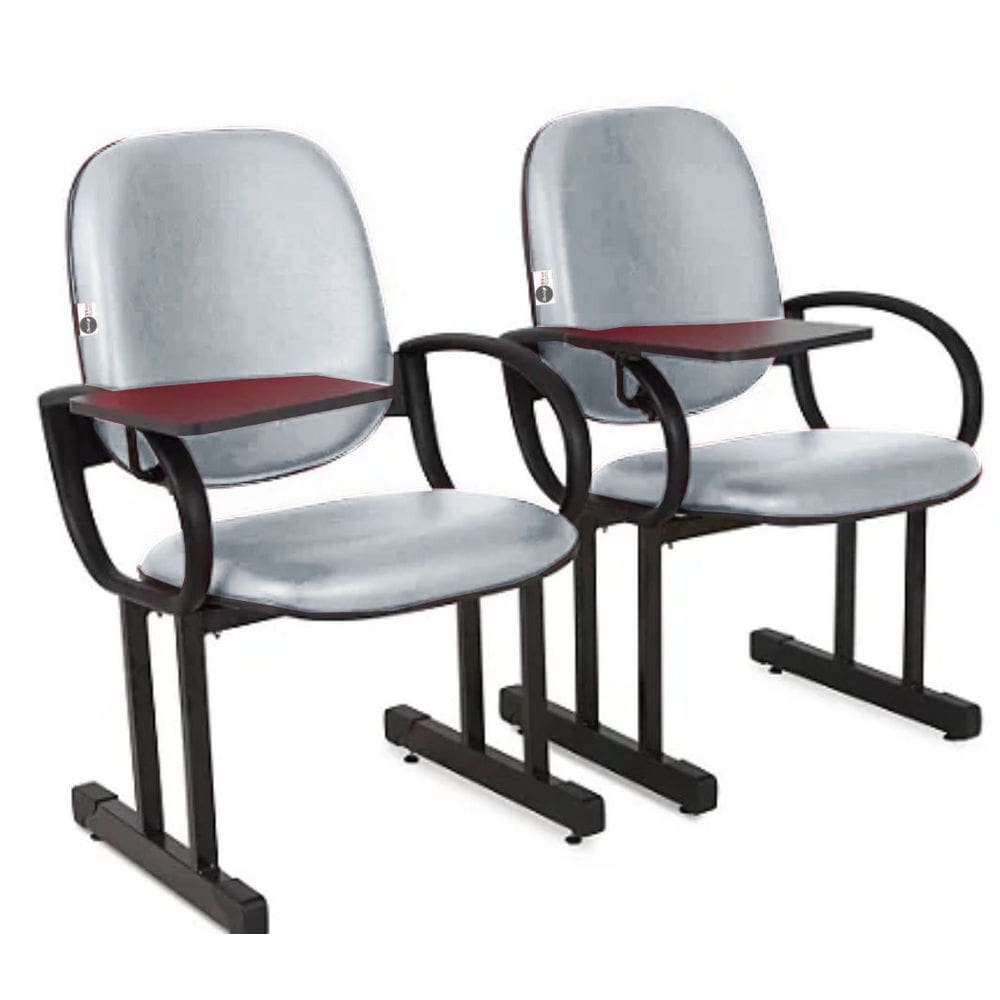 02 Cadeiras Escolar para Auditório e Escolas com Prancheta Linha Dallas Auditório Cinza