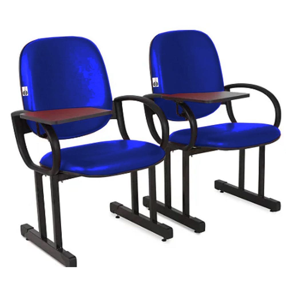 02 Cadeiras Escolar para Auditório e Escolas com Prancheta Linha Dallas Auditório Azul