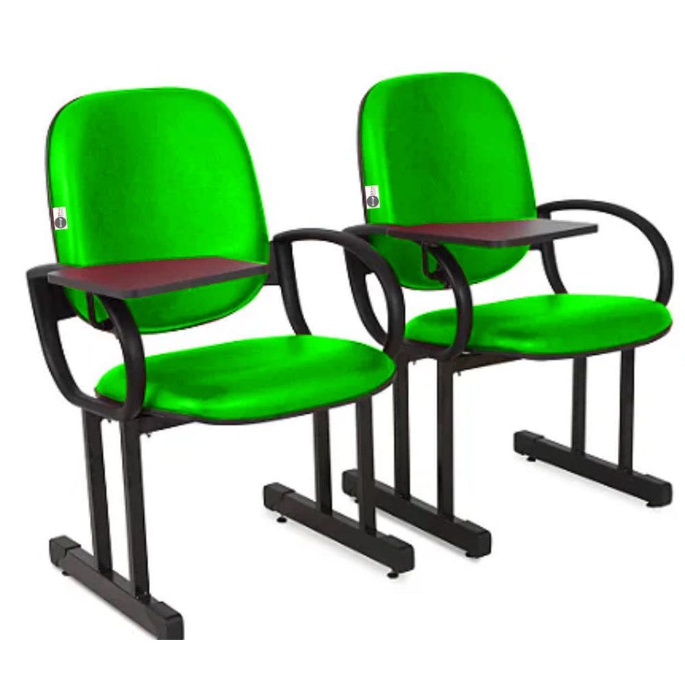 02 Cadeiras Escolar para Auditório e Escolas com Prancheta Linha Dallas Auditório Verde