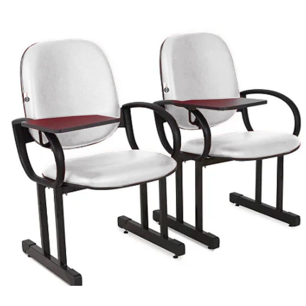 02 Cadeiras Escolar para Auditório e Escolas com Prancheta Linha Dallas Auditório Branco