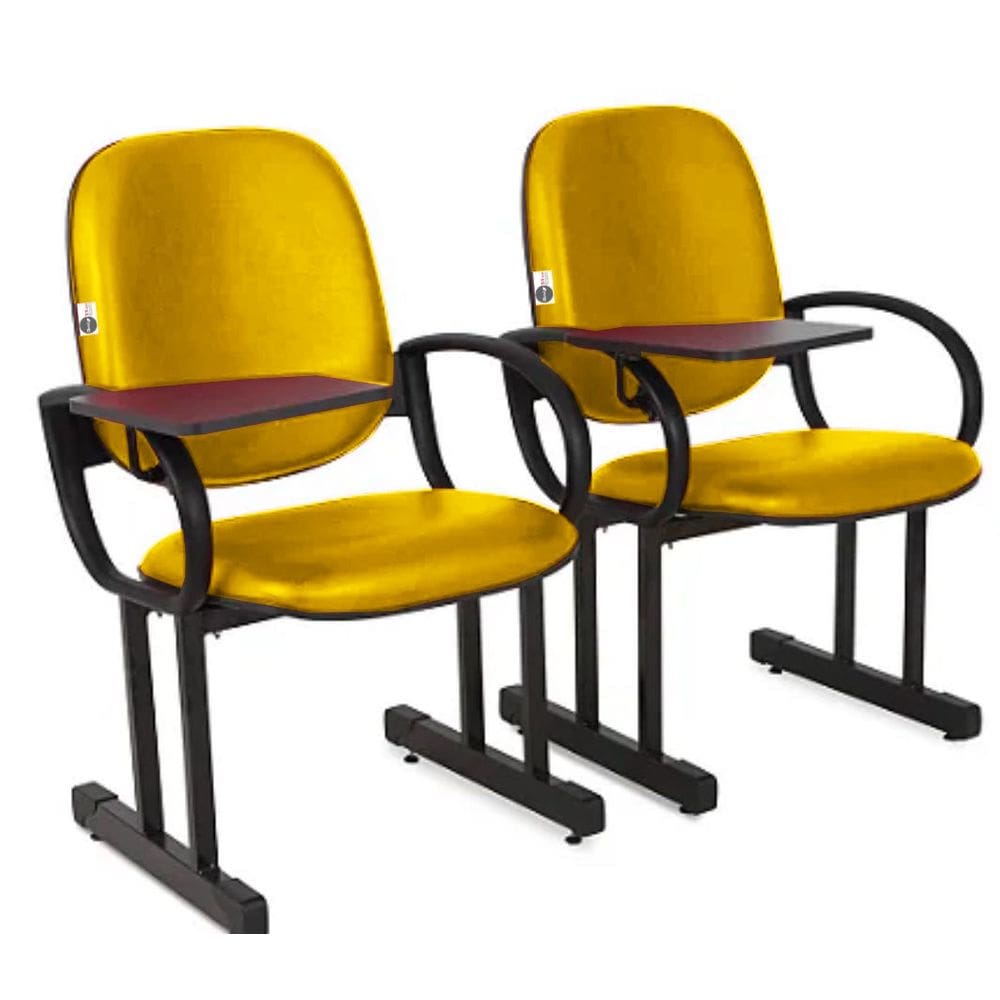 02 Cadeiras Escolar para Auditório e Escolas com Prancheta Linha Dallas Auditório Amarelo