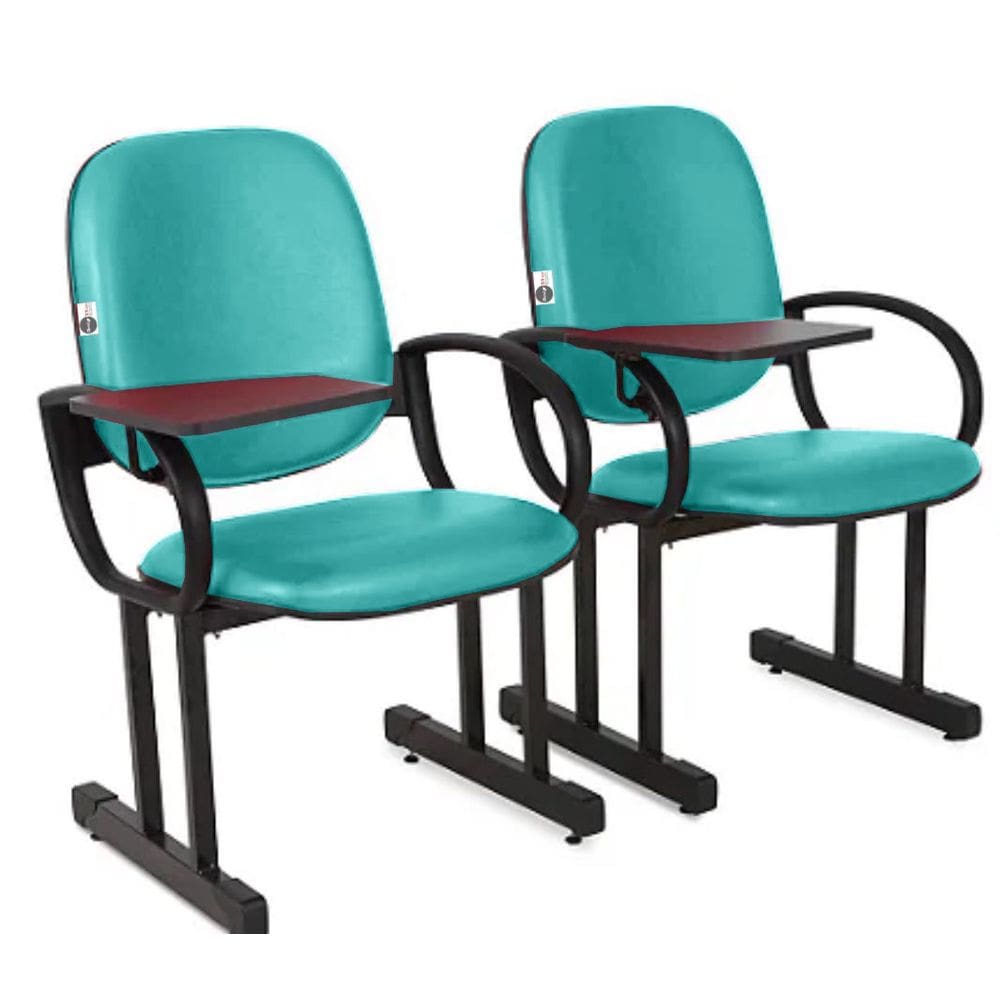 02 Cadeiras Escolar para Auditório e Escolas com Prancheta Linha Dallas Auditório Verde