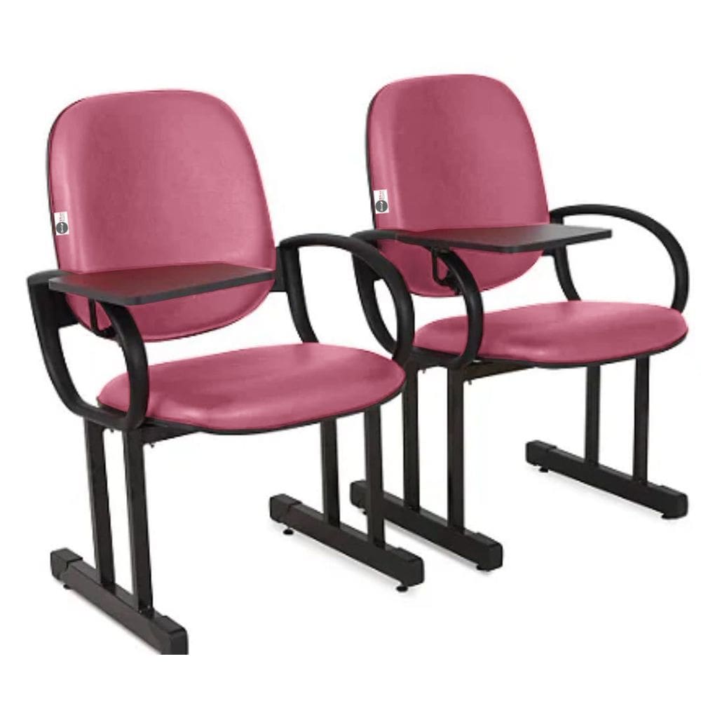 02 Cadeiras Escolar para Auditório e Escolas com Prancheta Linha Dallas Auditório Rosa