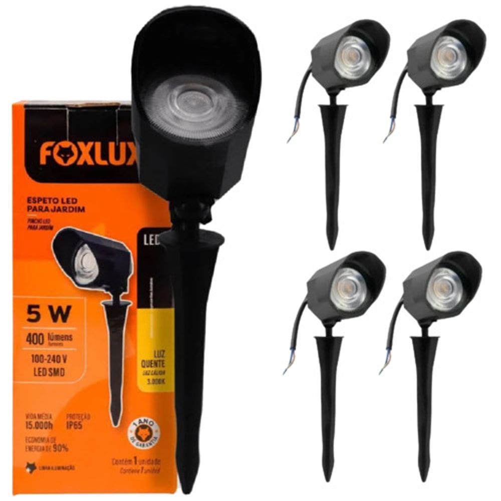 Kit 5 Espeto Led para Jardim 5W 3000K Bivolt Foxlux