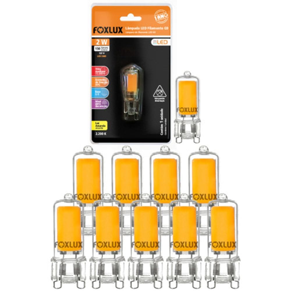 Kit 10 Lampada Filamento G9 Halopin 2W 127V Foxlux