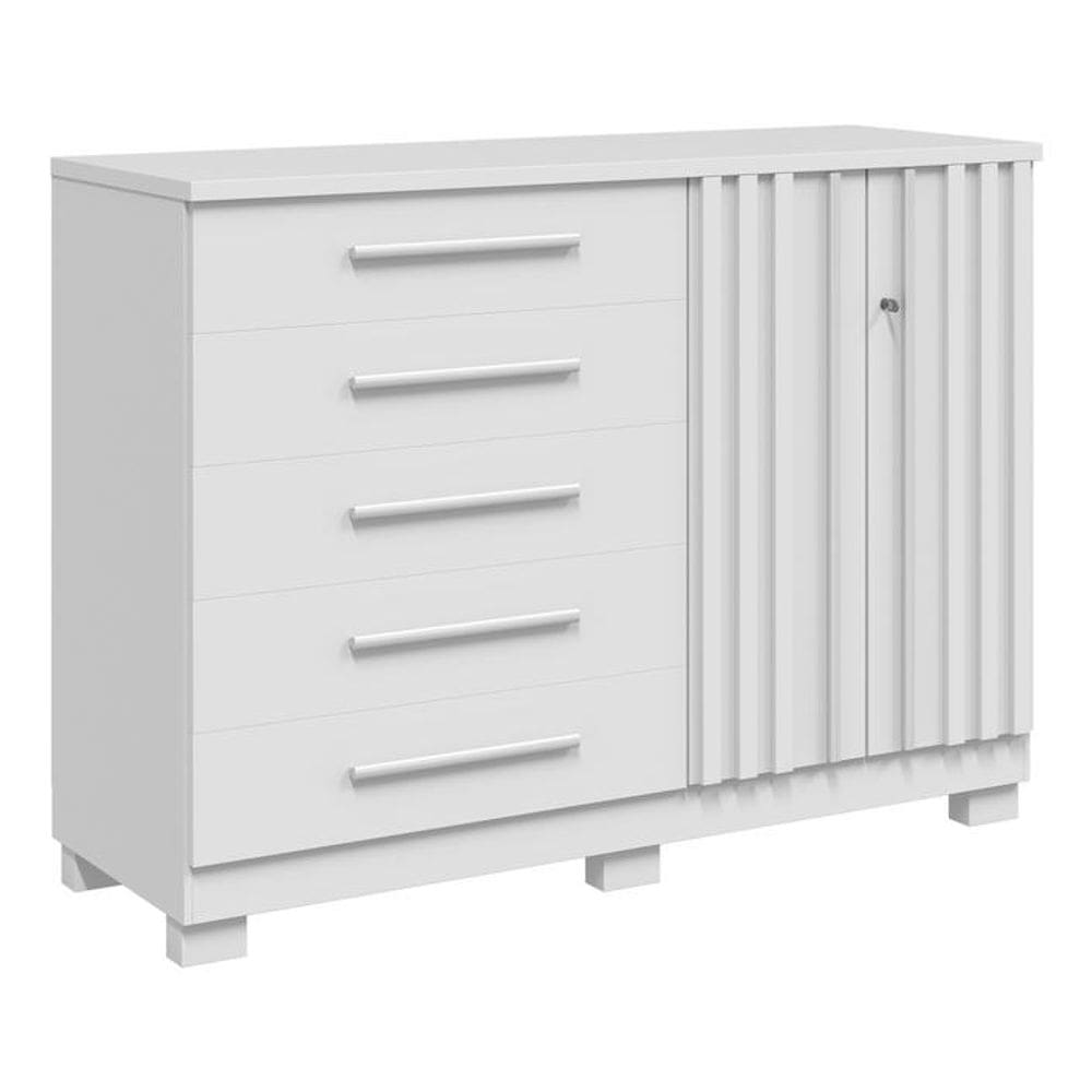 Cômoda Sapateira Croácia 2 Portas Ripada Com Chave 5 Gavetas 100% MDF – Linhamobília