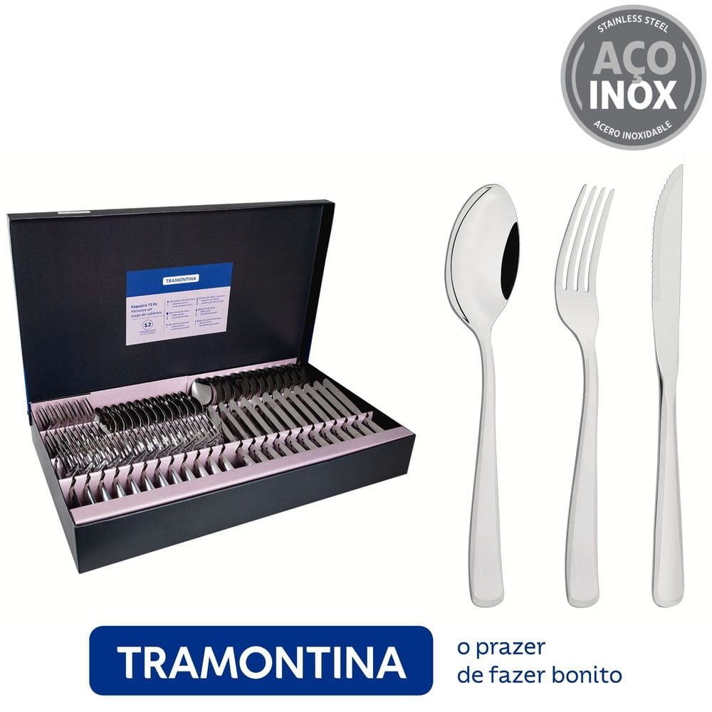 Faqueiro Pacific com 72 Peças em Aço Inox com Facas para Churrasco - Tramontina