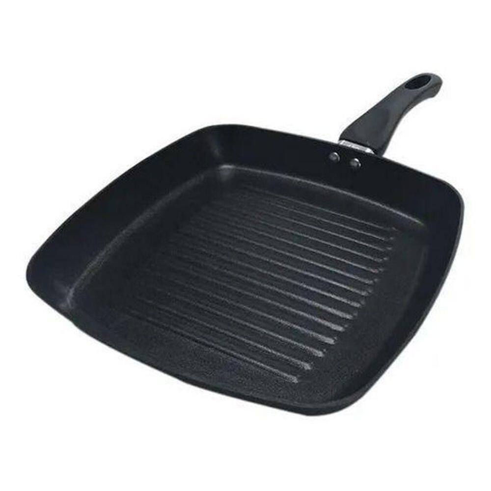 Frigideira Grill Alumínio Anti Aderente 24Cm Cabo Silicone