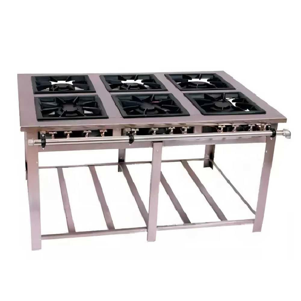 Fogão a Gás Industrial Maxi 6 Queimadores 3 duplos e 3 simples Inox MI6 - Venâncio