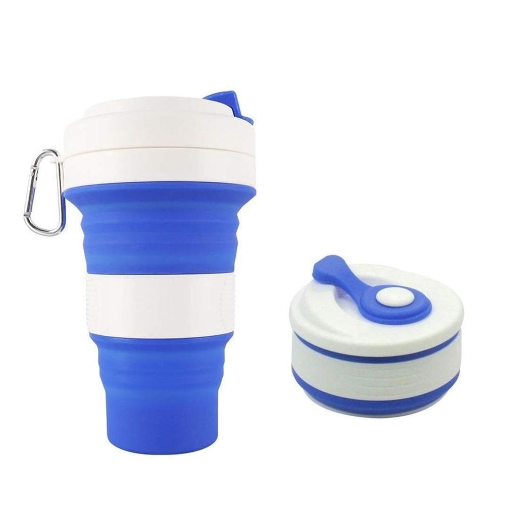 Copo Ecológico Retrátil Silicone Grande Dobrável 550Ml Azul