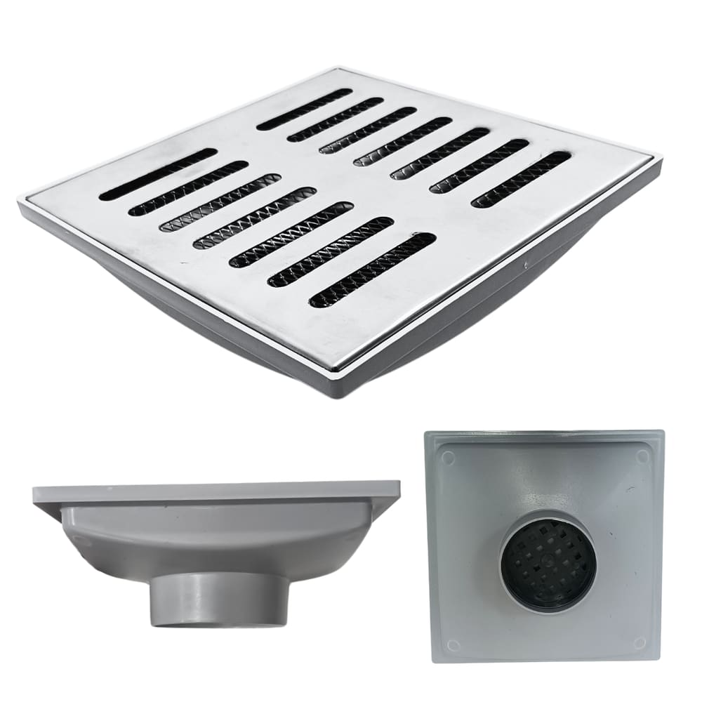 Ralo Quintal 20x20 Inox 304 Tradicional Coletor Cinza Saída 75mm e 2 Telas Anti Insetos