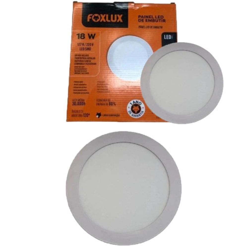Kit 2 Painel Led Redondo Embutir 18W 4000K Bivolt Foxlux