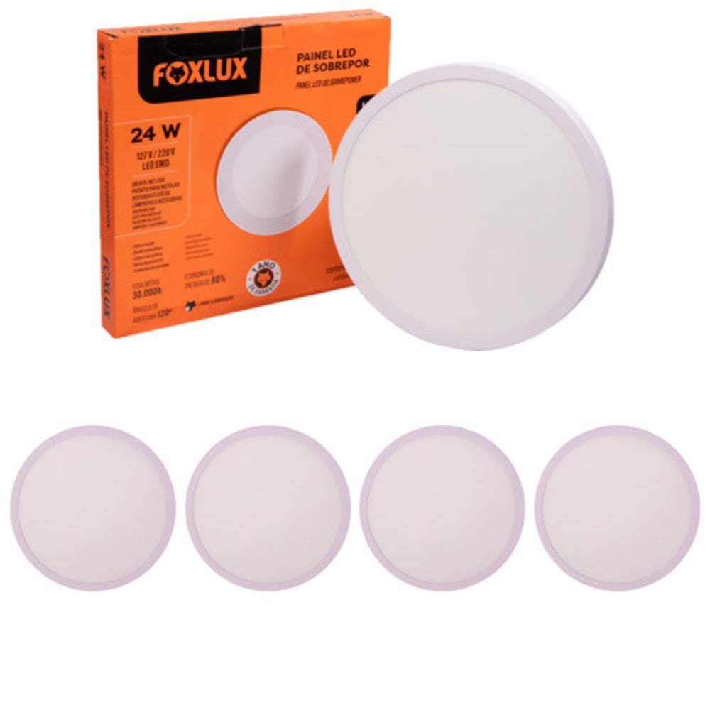 Kit 5 Painel Led Redondo Sobrepor 24W 4000K Bivolt Foxlux