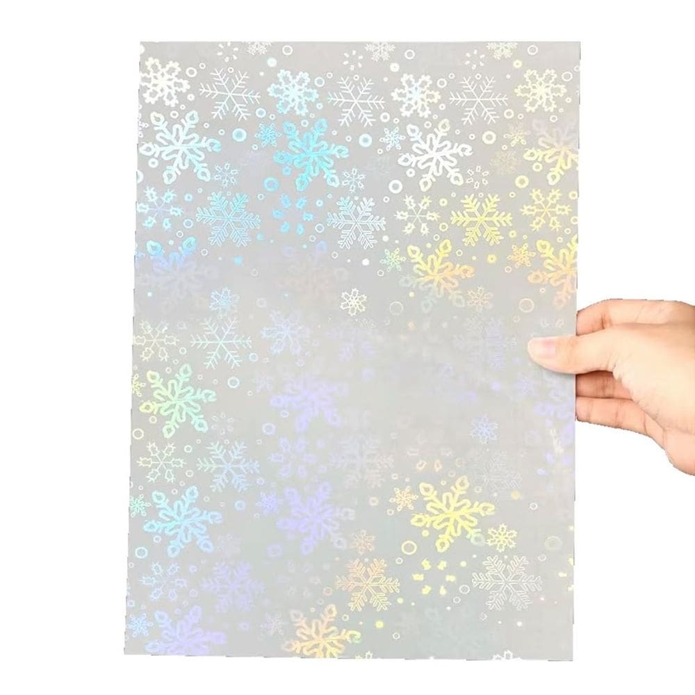 Papel Adesivo Holográfico Vinil Flocos de Neve Snow A4 50Fls