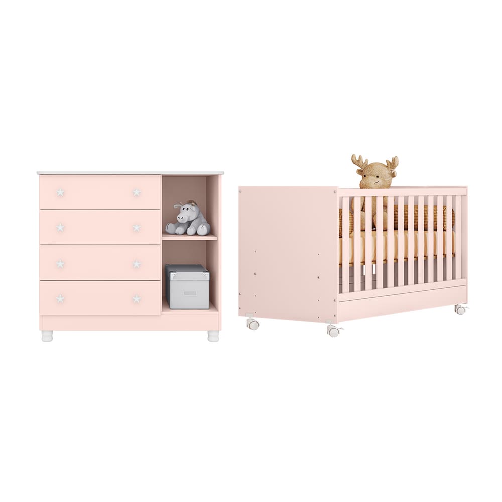 Cômoda Infantil Doce Sonho + Berço Americano Combinação Perfeita - Qmovi