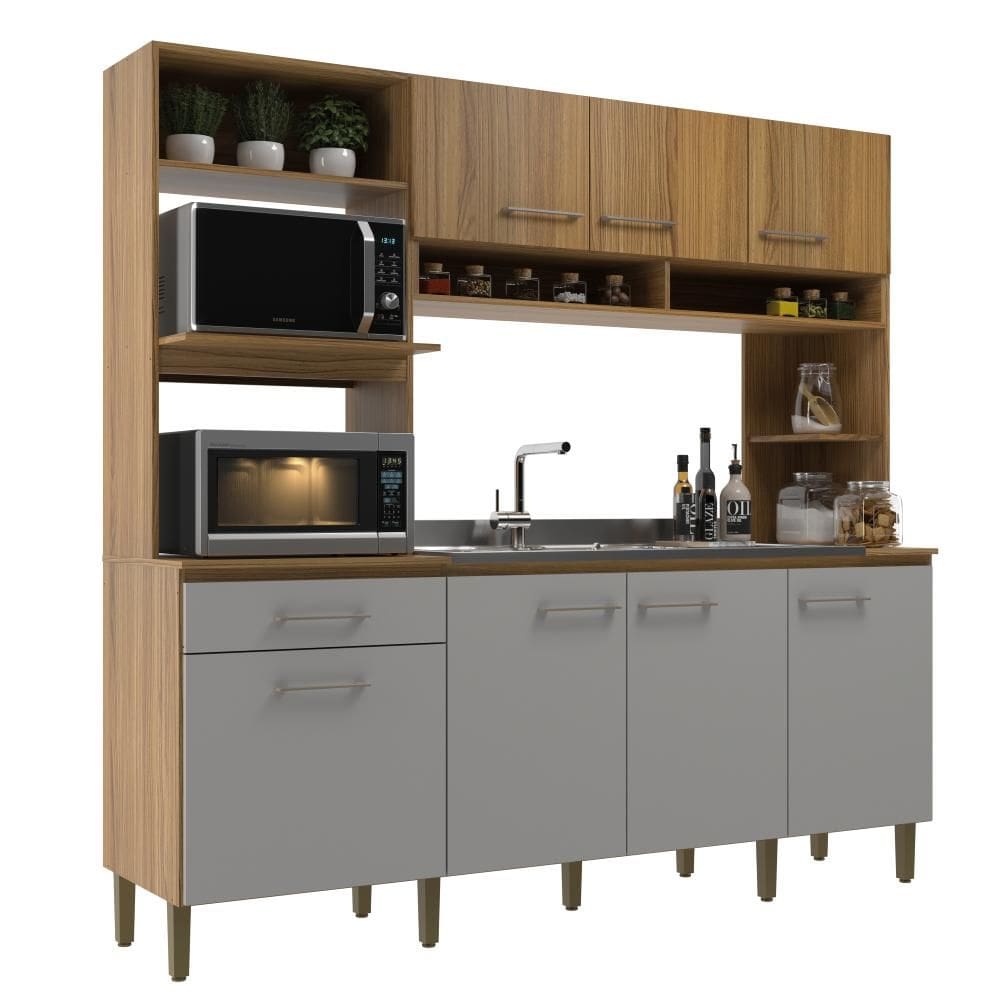Armário de Cozinha Compacta 200cm 7 Portas 1 Gaveta CO1516 Ipê/Griseo - Decibal