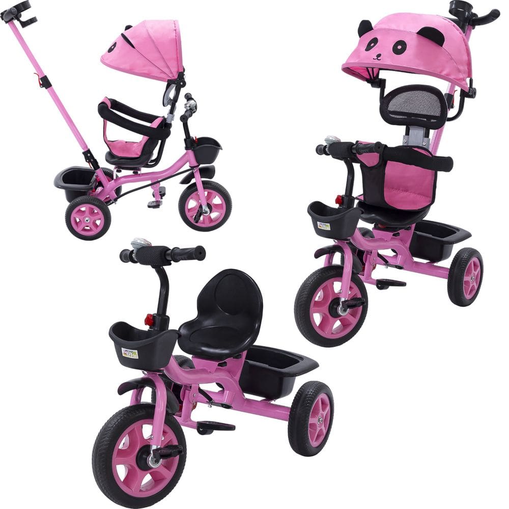 Triciclo Carrinho de Passeio Infantil com Capota Porta Objetos Cinto de Segurança até 50kg Empurrador Cestos e Rodas de EVA