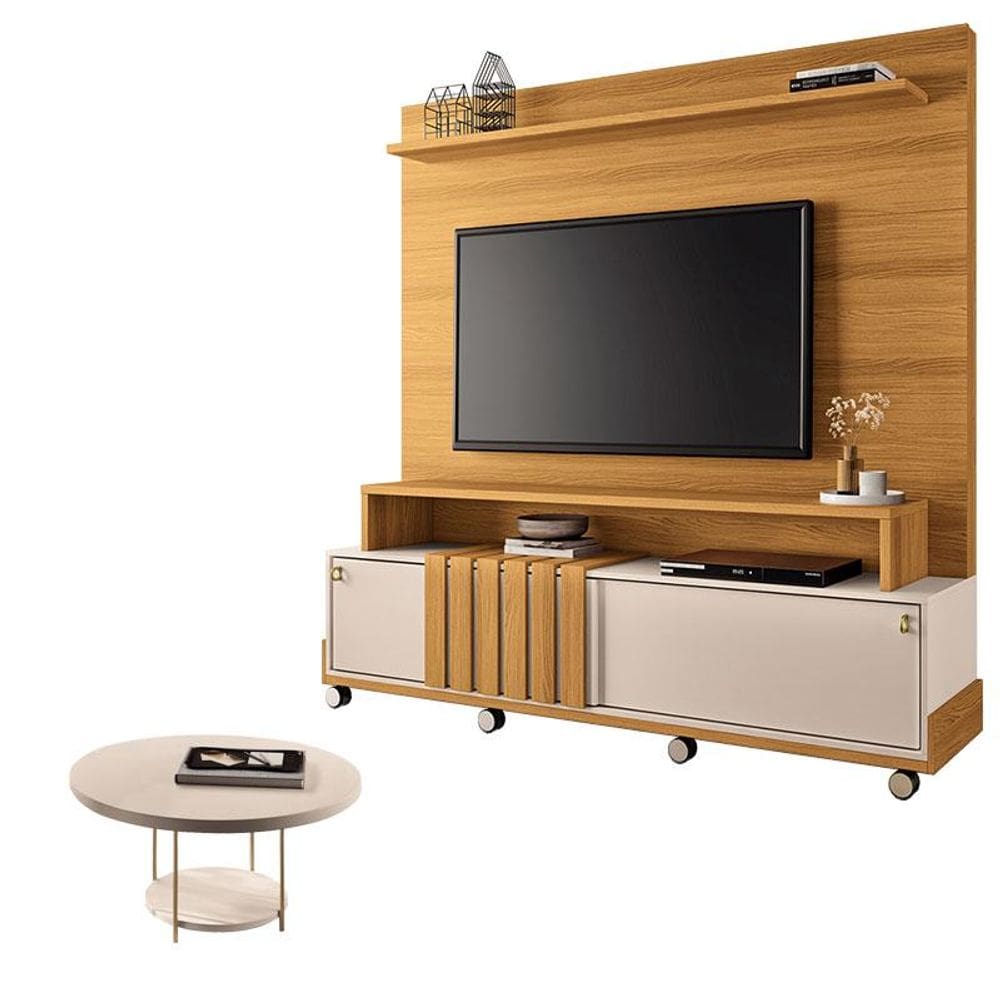 Estante Home Theater Bold Off White Cinamomo e Mesa de Centro sky Off White - HB Móveis