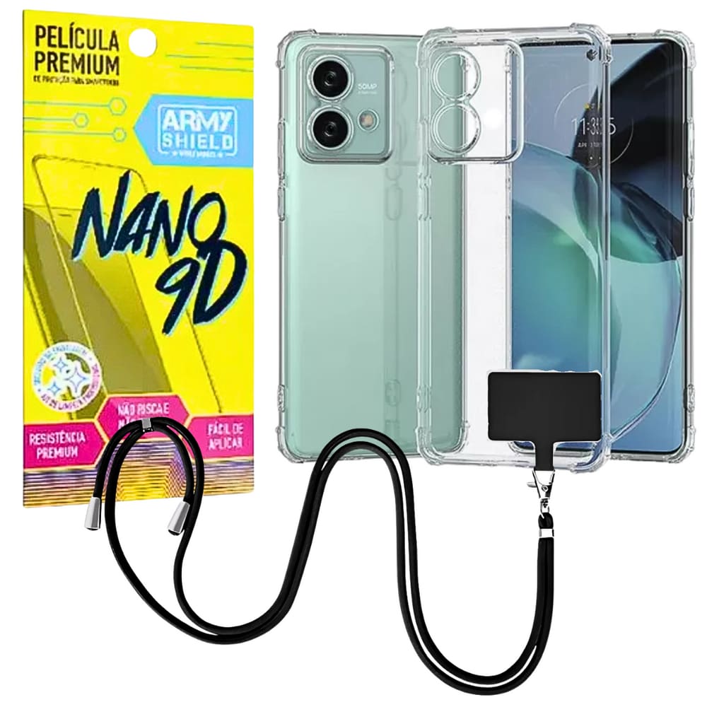 Capinha Com Cordão Moto G55 + Película de Cerâmica 9D - Armyshield