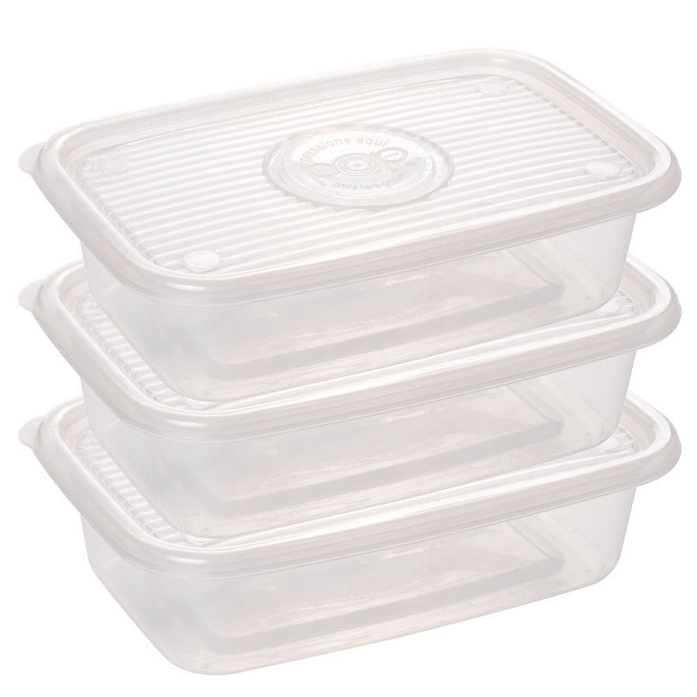 Pote de plástico Pop retangular 1,2 litros incolor com 3 unidades Plasutil ref.5774