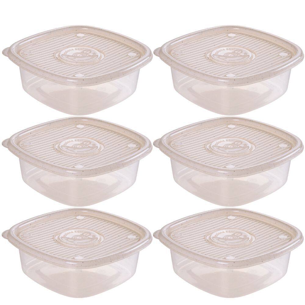 Pote de plástico Pop quadrado 1 litro marmorizado com 6 unidades Plasutil ref.9436