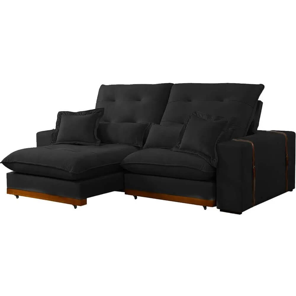 Sofá Toronto em Linho 4 Lugares Retrátil e Reclinável 250cm Cor Preto