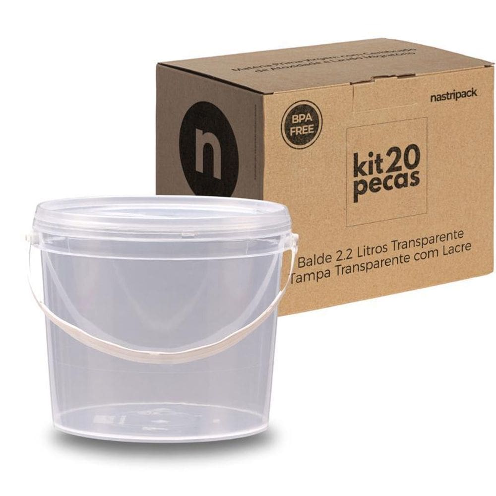 Balde Para Massinha 2.2 Litros Transparente - Kit 20 Pçs