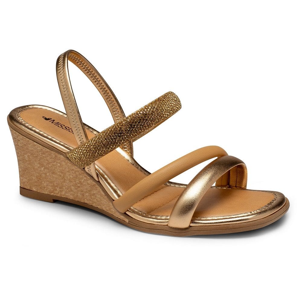 Sandália Salto Anabela Mississipi MB891 Feminina - Metal Rose