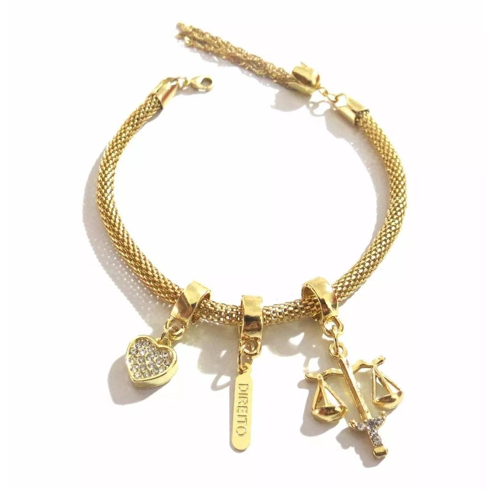 Pulseira Cabelinho Direito Advogada Folheado A Ouro 18k