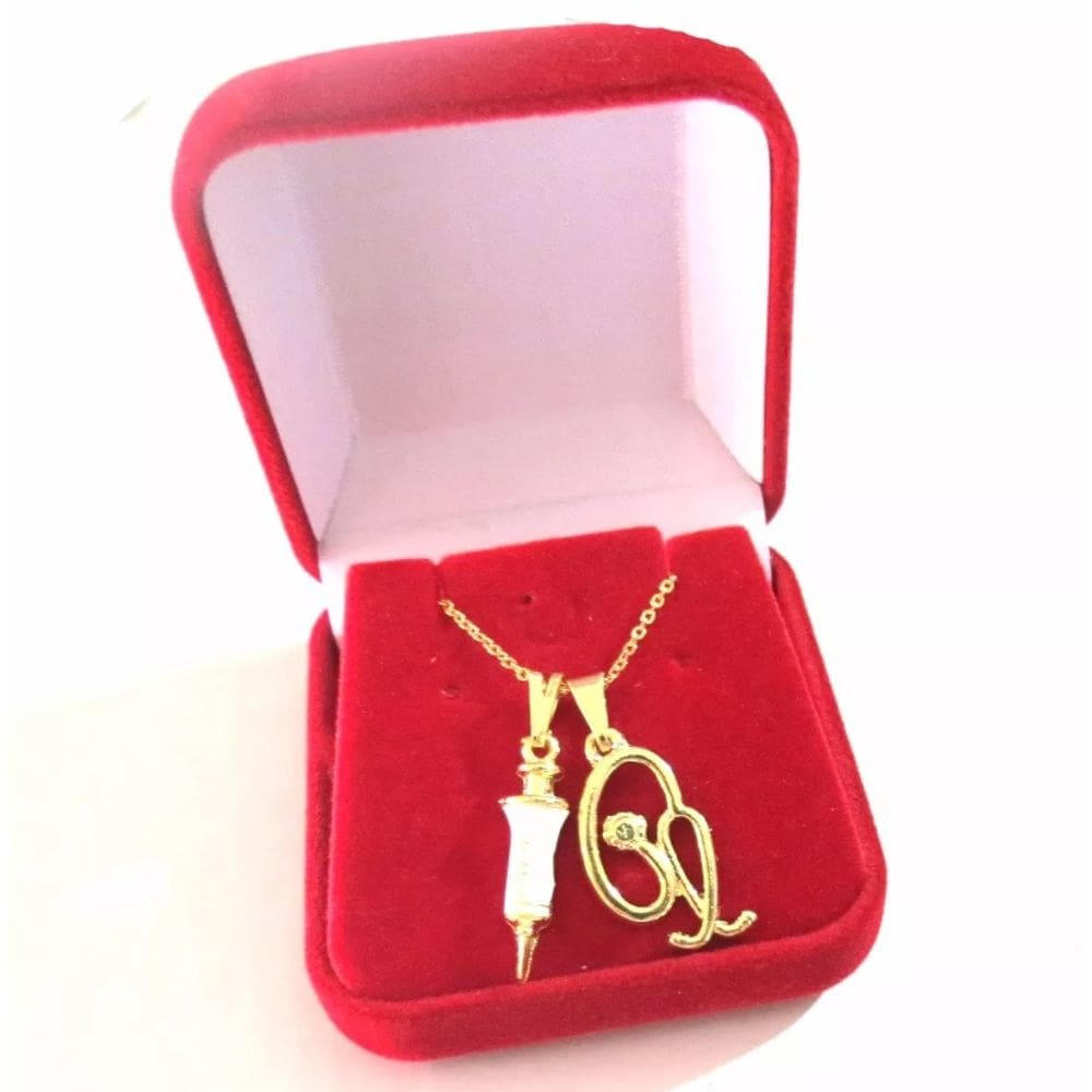 Colar Enfermagem Seringa Esteto Folheado a Ouro 18k