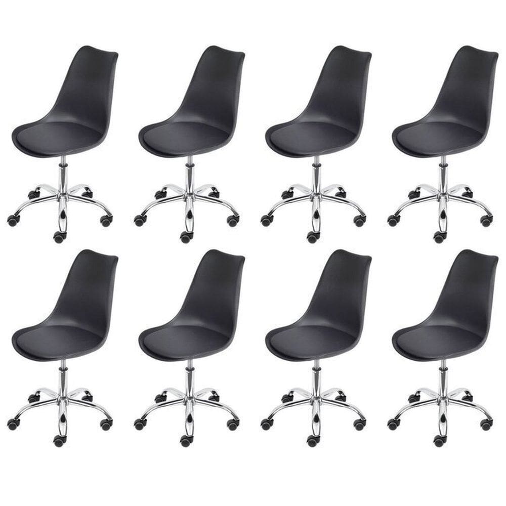 Kit 8 Cadeiras para Escritório Decorativa Giratória Joly 1108 Preto