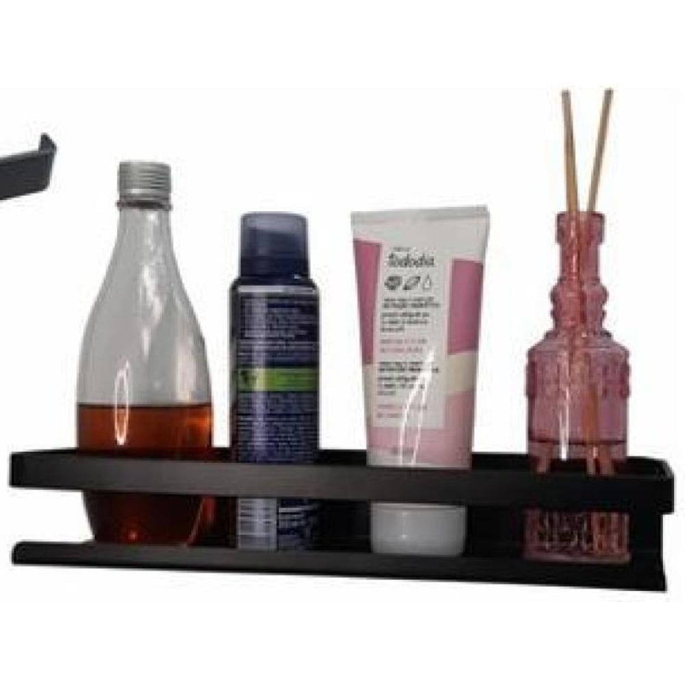 Kit Porta Papel Higiênico De Chão E Prateleira Preto Fosco