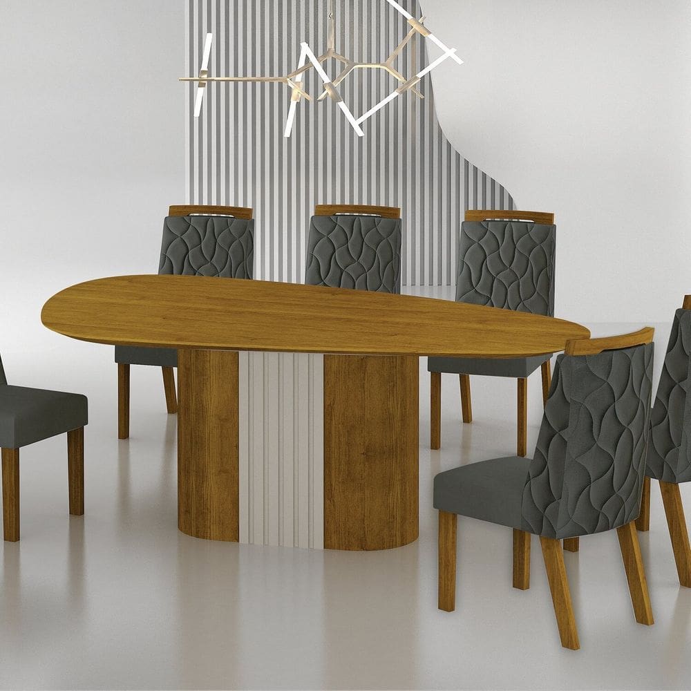 Conjunto Sala de Jantar Mesa Dacota 6 Cadeiras Dacota Freijo/Off/Freijo/cinza
