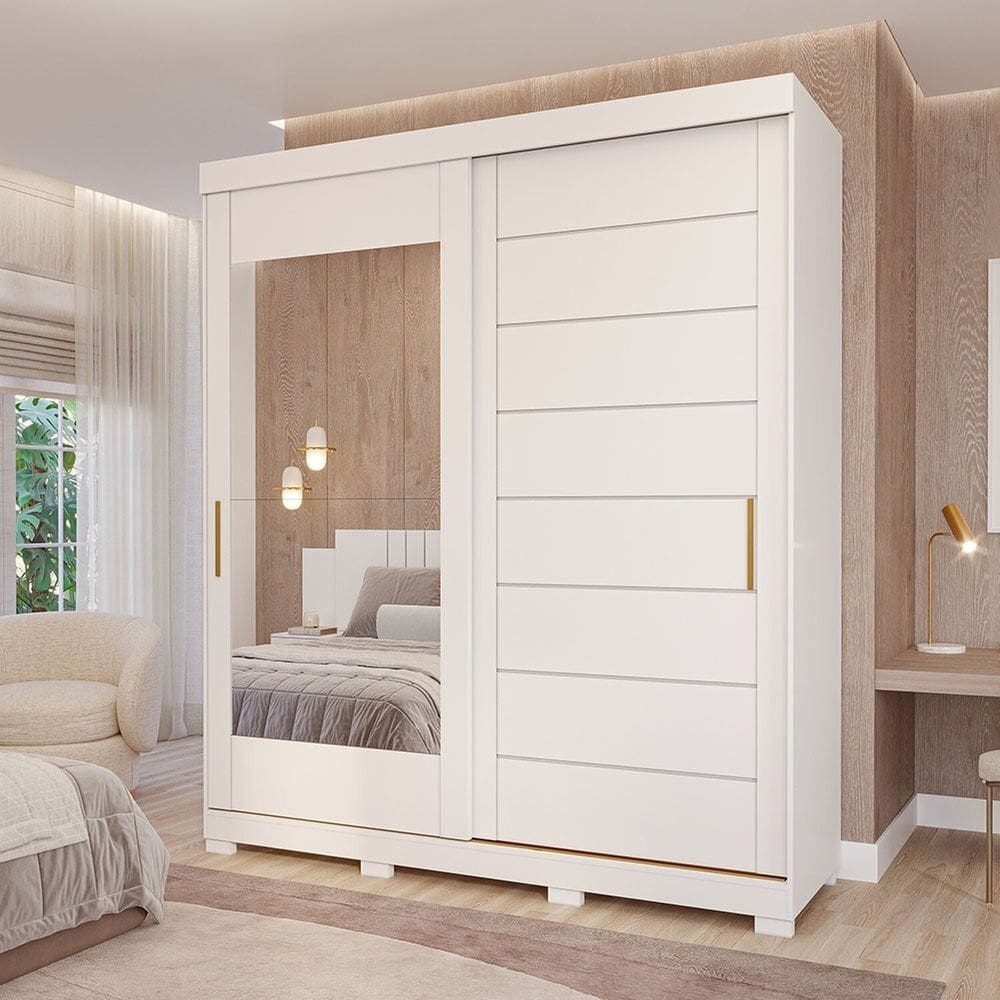 Guarda-Roupa Casal 235cm 2 Portas de Correr com Pés e Espelho 100% MDF Firenze Espresso Móveis