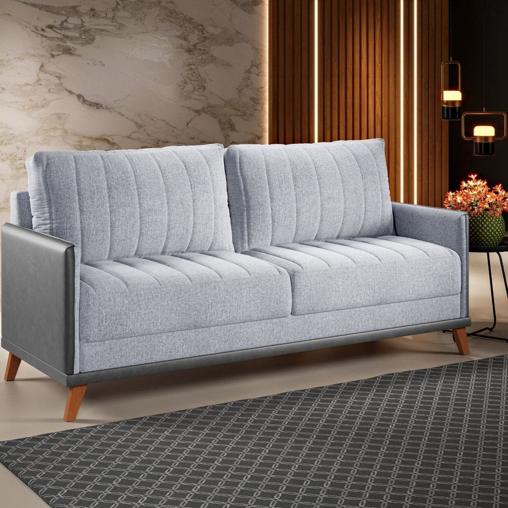 Sofá Living 200cm 4 Lugares com Pés de Madeira Seletto Inox