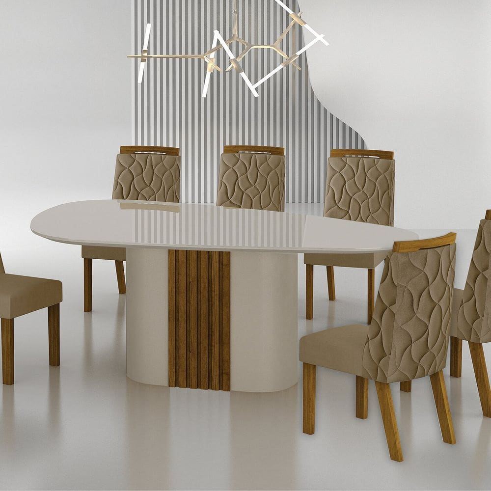 Conjunto Sala de Jantar Mesa Dacota 6 Cadeiras Dacota Freijó/Camurça