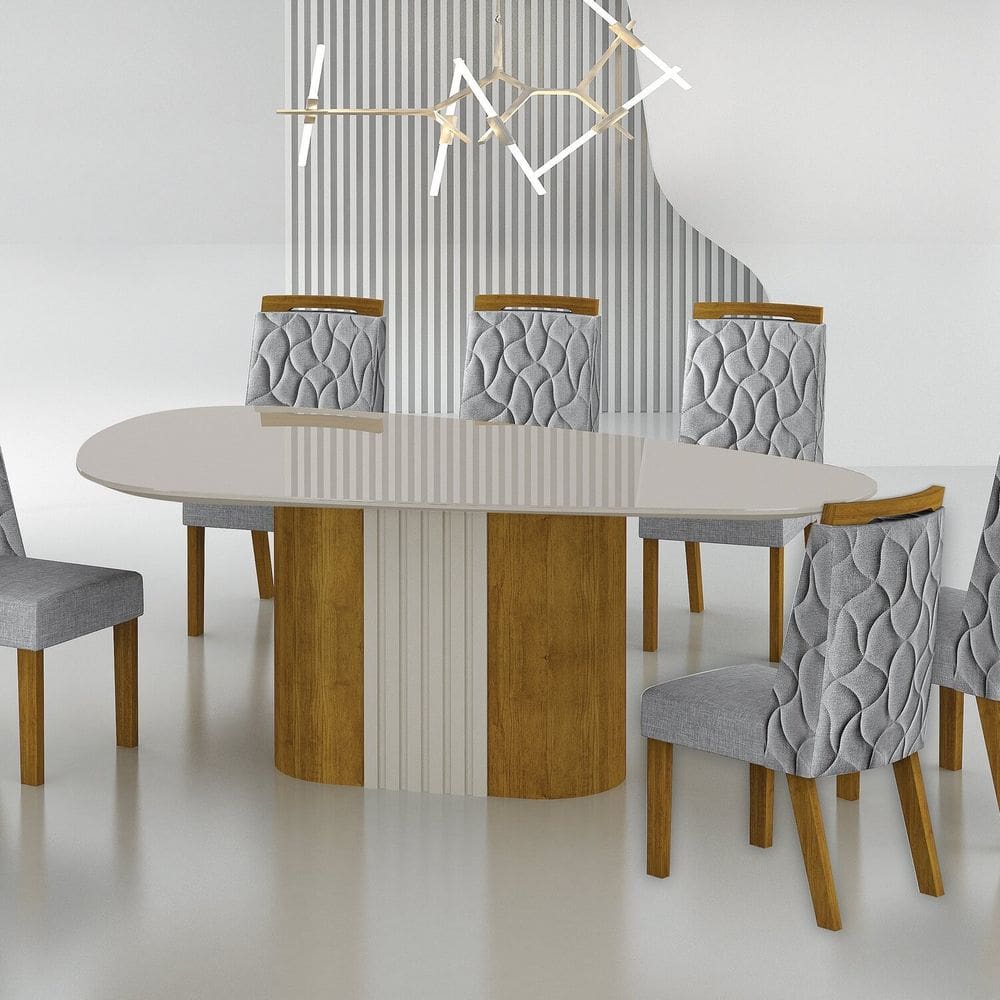 Conjunto Sala de Jantar Mesa Dacota 6 Cadeiras Dacota Freijó/Linho Cinza