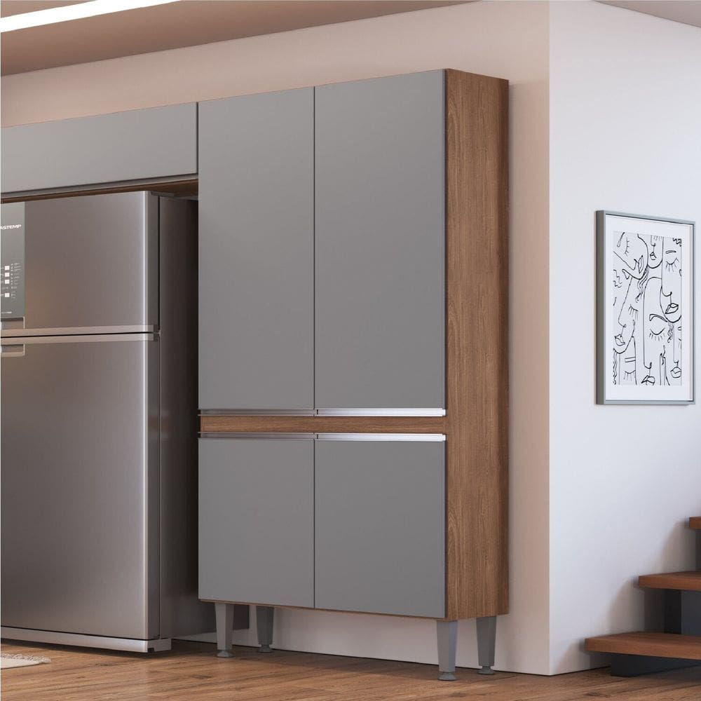 Paneleiro Modulado 4 Portas 204cm X 80,2cm X 32cm Athena Freijo/ Cinza