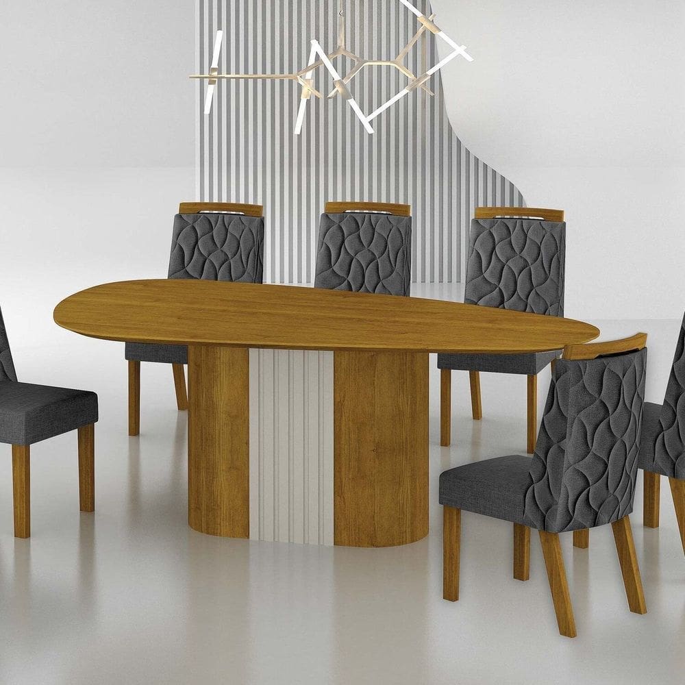 Conjunto Sala de Jantar Mesa Dacota 6 Cadeiras Dacota Freijó/Linho Cinza
