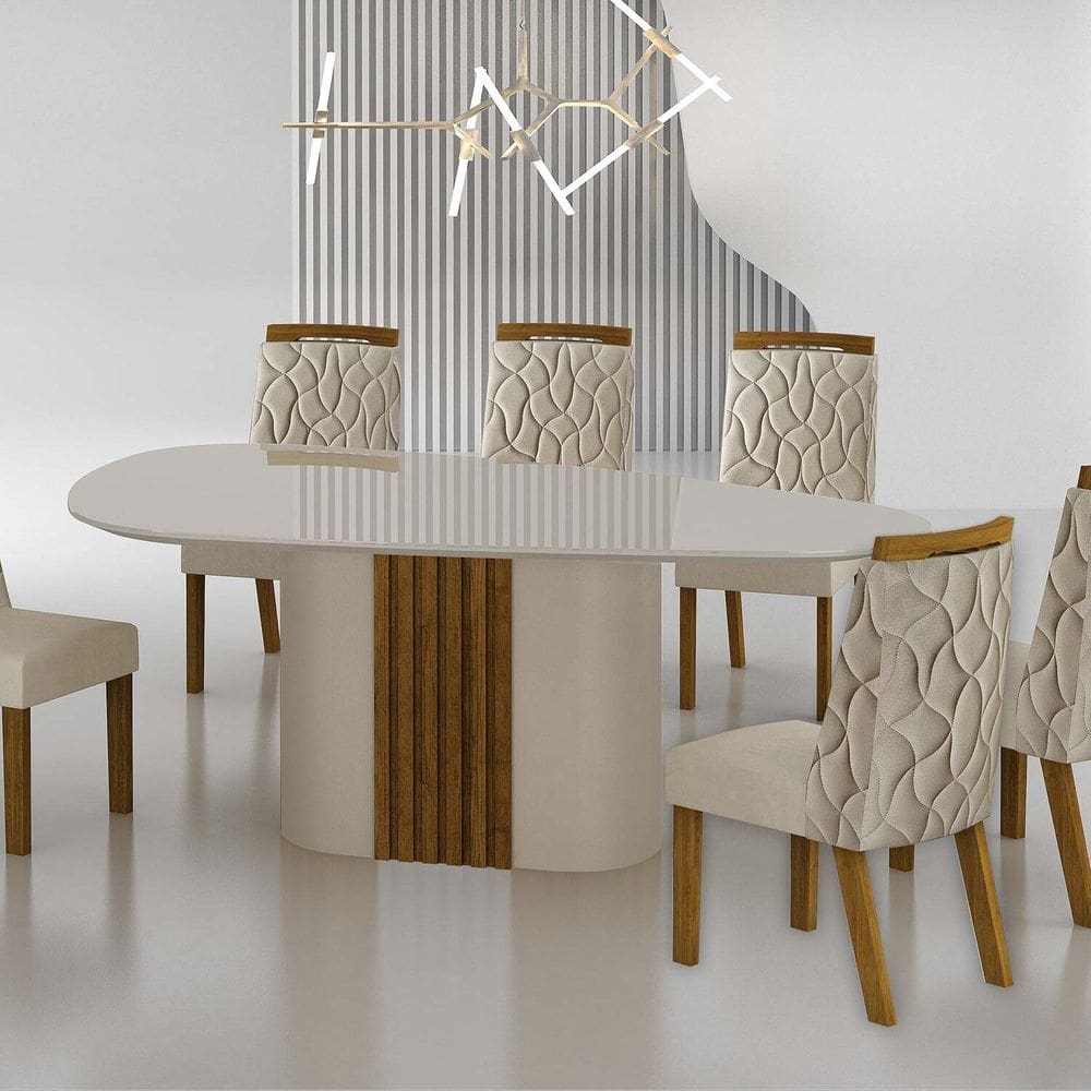 Conjunto Sala de Jantar Mesa Dacota 6 Cadeiras Dacota Freijó/Palha
