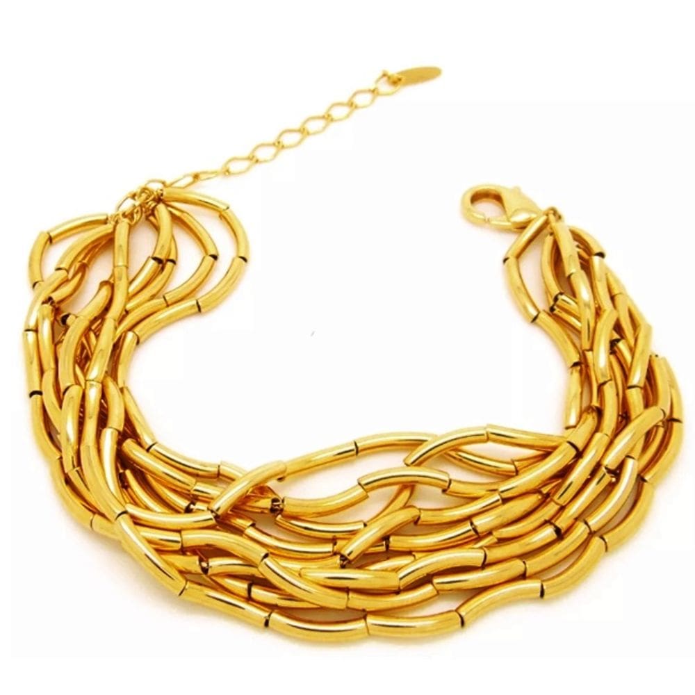 Pulseira De Tubos Lindíssima Folheado A Ouro 18k
