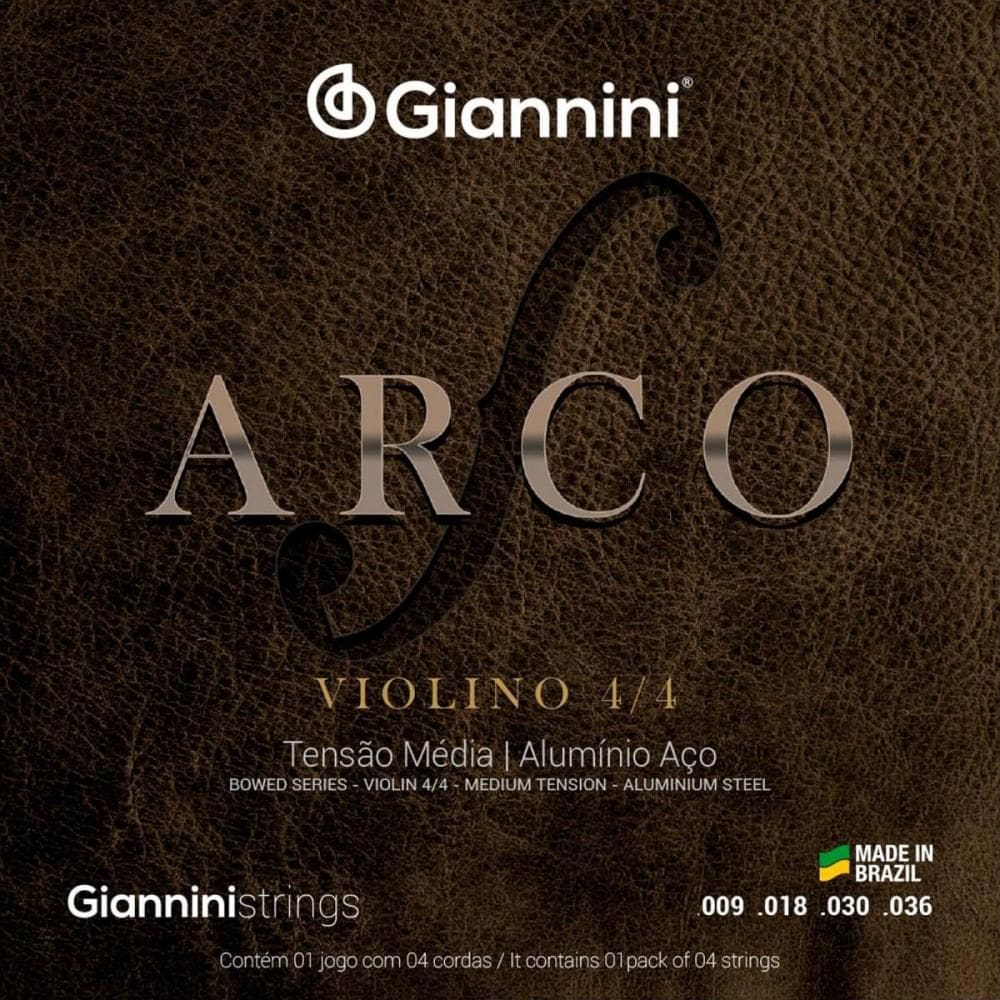 Kit 2 Encordoamento Violino Aço Giannini Geavva Médio Série Arco