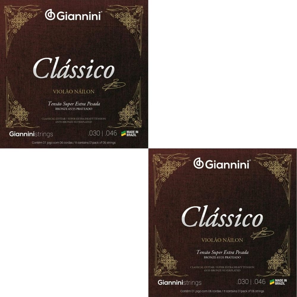 Kit 2 Encordoamento Violão Giannini Nylon Clássico Bronze GENWSXPA Super Extra Pesada