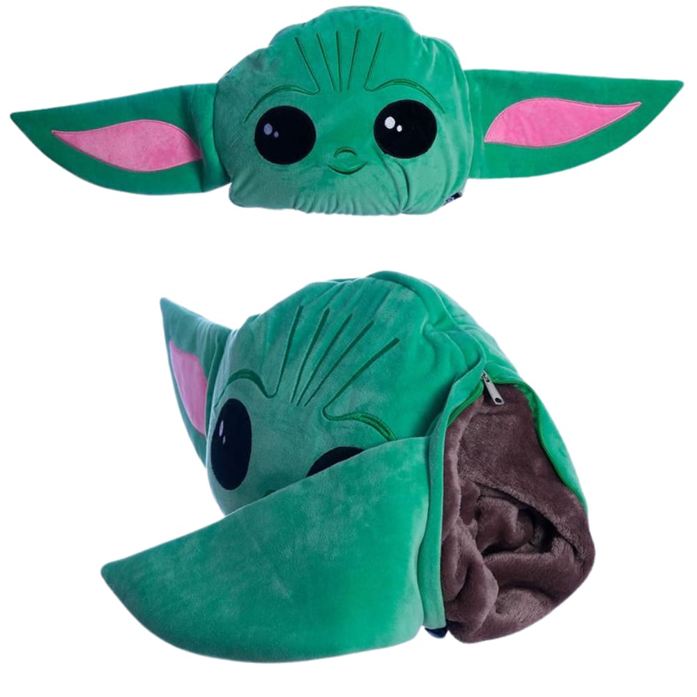 Almofada & Manta 2 em 1 Baby Yoda Grogu Aveludada Oficial Star Wars Mandaloriano