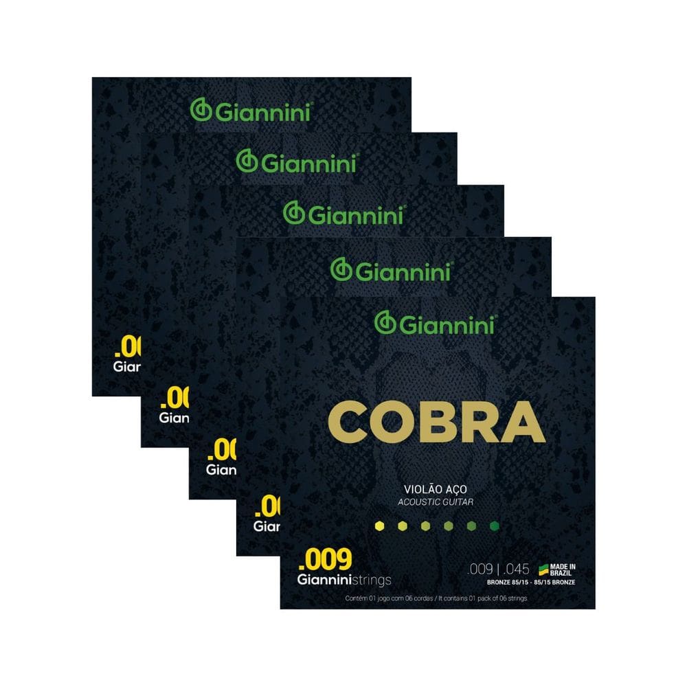 Kit 5 Encordoamento Violão Giannini Aço Cobra Bronze GEEWAK 85/15 0.009"